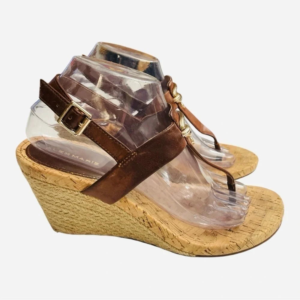 Alex Marie Women's Sz 9M Shoes Brown Comfort Slingback Wedge Espadrille Sandals